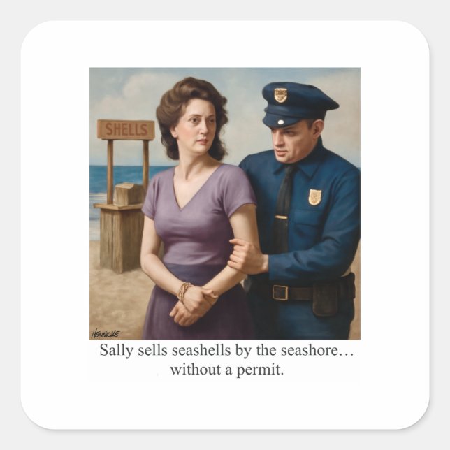 Pegatina Cuadrada Sally sells seashells by the seashore (Anverso)