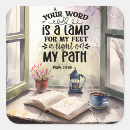 Pegatina Cuadrada Salmo 119:105 Tu palabra es un verso bíblico de la