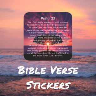Pegatina Cuadrada Salmo 23 Árbol de silueta de sol biblia