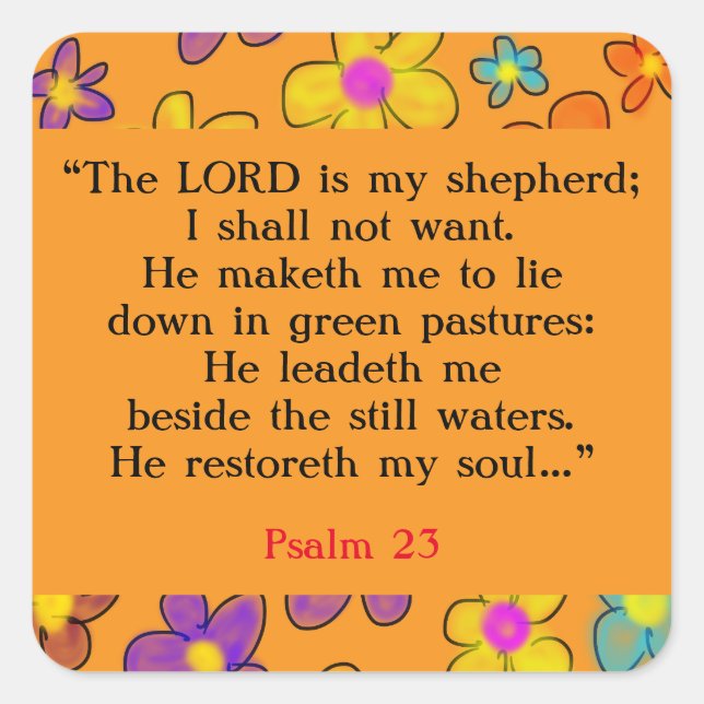 Pegatina Cuadrada Salmo 23 Biblia Oración Flor Amarillo (Anverso)