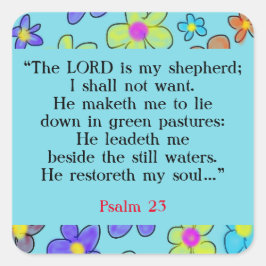 Pegatina Cuadrada Salmo 23 Biblia Oración Flor Azul