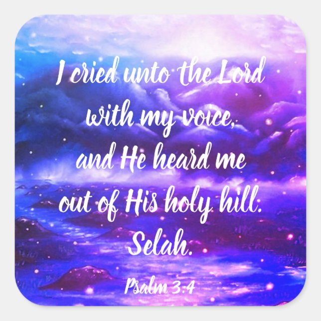 Pegatina Cuadrada Salmo 3:4 | Pegatinas de Biblia Verse Scripts (Anverso)