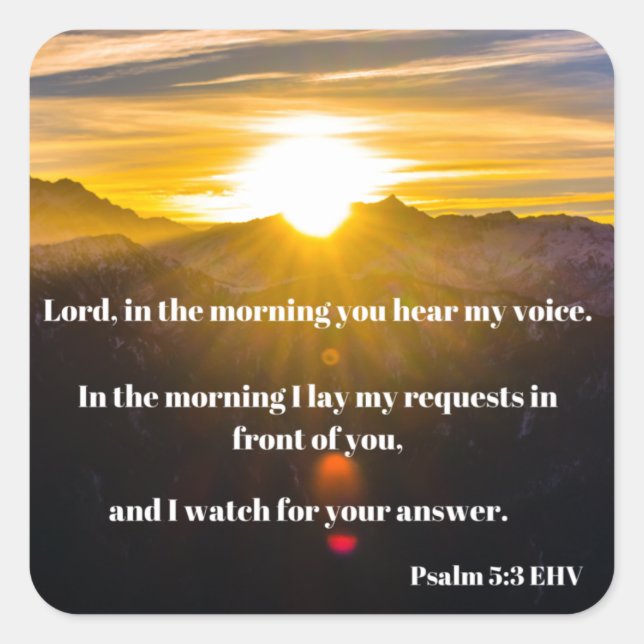 Pegatina Cuadrada Salmo 5 Calmar la Biblia Verse (Anverso)