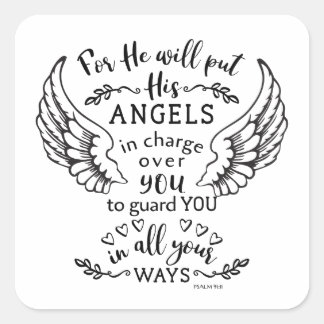 Pegatina Cuadrada Salmo 91:11 Biblia Scripture contra Angels Guardia