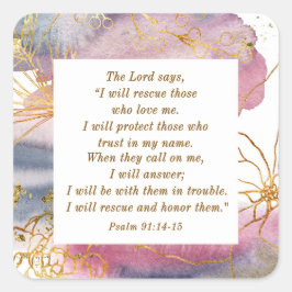 Pegatina Cuadrada Salmo 91:14-15 El Señor dice: Rescataré la Biblia