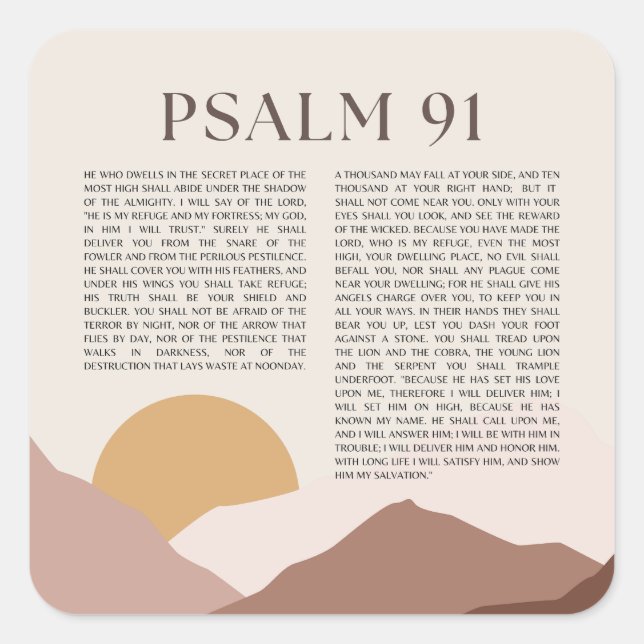 Pegatina Cuadrada Salmo 91 Verso de la Biblia NKJV (Anverso)
