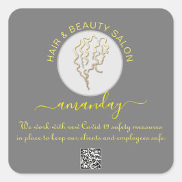 Pegatina Cuadrada Salón De Belleza Cabello Covid Reabrir Logotipo Pe
