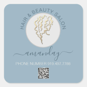 Pegatina Cuadrada Salón de belleza Cabello Smok Blue Logo Cabello QR