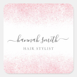 Pegatina Cuadrada Salón de belleza de Purpurina rosa Lite
