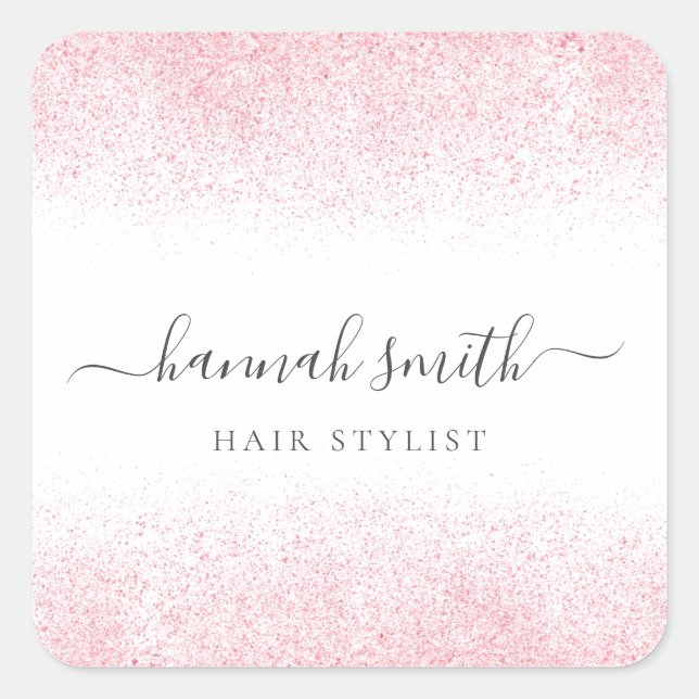 Pegatina Cuadrada Salón de belleza de Purpurina rosa Lite (Anverso)