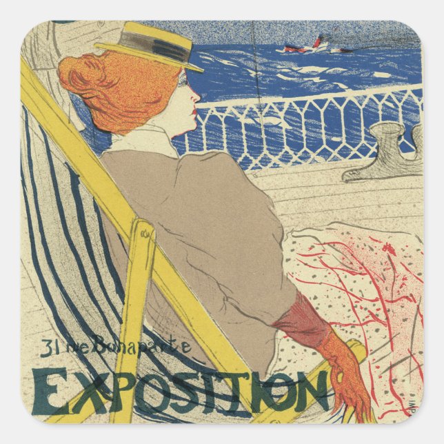 Pegatina Cuadrada Salon des Cents de Toulouse Lautrec, Art Nouveau (Anverso)
