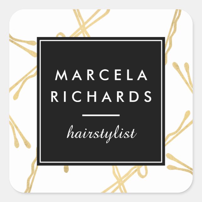 Pegatina Cuadrada Salón Estilista de moda Bobby Pins (Anverso)