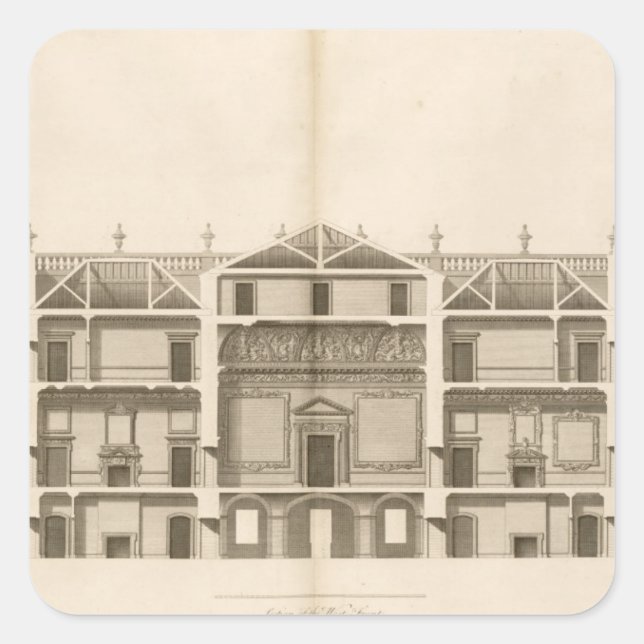 Pegatina Cuadrada Salón Houghton: sección del frente occidental, gra (Anverso)