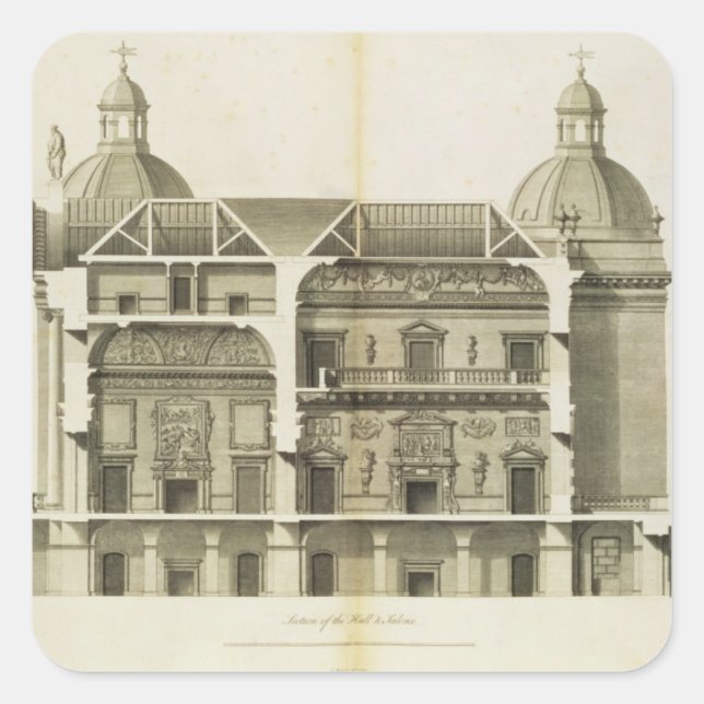 Pegatina Cuadrada Salón Houghton: sección transversal del Salón y Sa (Anverso)