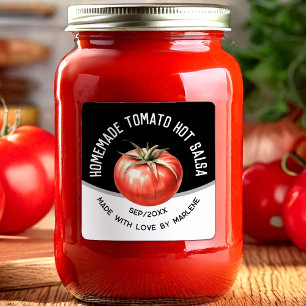 Pegatina Cuadrada Salsa caliente de tomate con tomate rojo