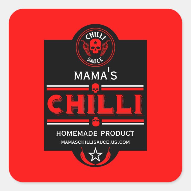 Pegatina Cuadrada Salsa de chile hecha en casa (Anverso)