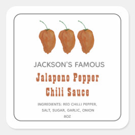 Pegatina Cuadrada Salsa de Chili de Pimiento Jalapen Casera Etiquet