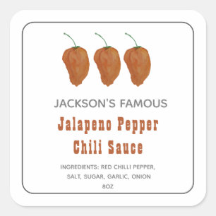 Pegatina Cuadrada Salsa de Chili de Pimiento Jalapen Casera  Etiquet