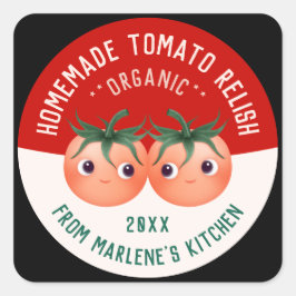 Pegatina Cuadrada Salsa de Tomate Adorable Receta Casera para Envasa