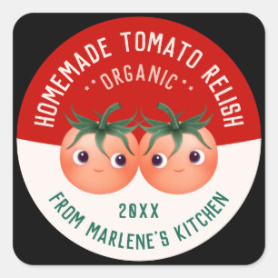Pegatina Cuadrada Salsa de Tomate Adorable Receta Casera para Envasa