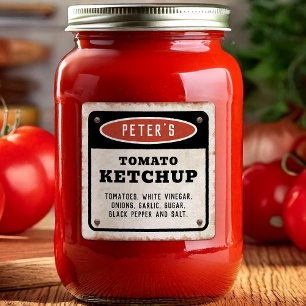 Pegatina Cuadrada Salsa de tomate editable con letrero oxidado vinta