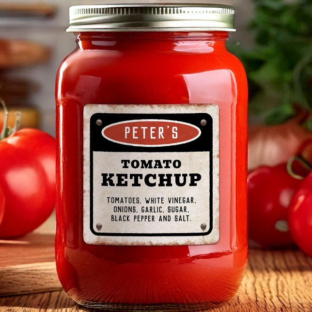 Pegatina Cuadrada Salsa de tomate editable con letrero oxidado vinta (Subido por el creador)