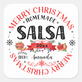 Pegatina Cuadrada Salsa Homemade Merry Christmas Name Jar lid
