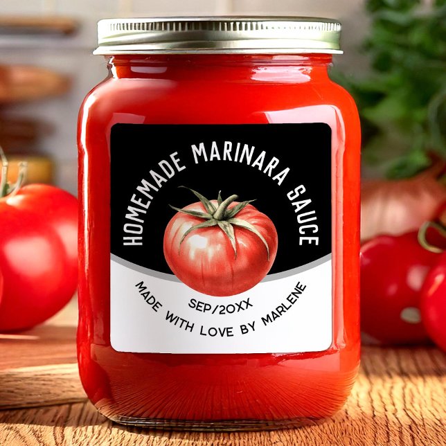 Pegatina Cuadrada Salsa marinara casera editable con tomate rojo (Subido por el creador)