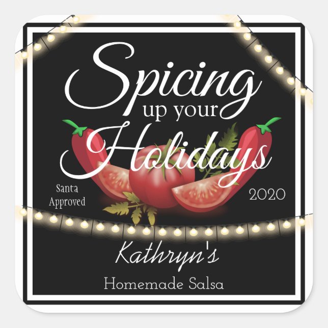 Pegatina Cuadrada Salsa personalizada "Spicup Your Holidays" (Anverso)