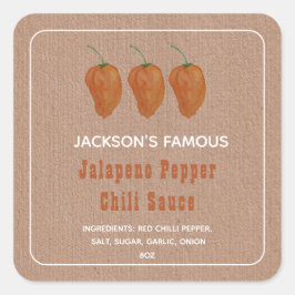 Pegatina Cuadrada Salsa Picante Casera Salsa de Chile Jalapen Pepper