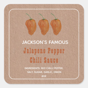 Pegatina Cuadrada Salsa Picante Casera Salsa de Chile Jalapen Pepper