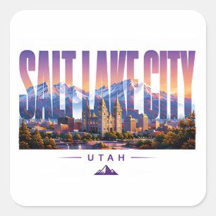 Pegatina Cuadrada Salt Lake City Utah horizonte montañoso Viajes