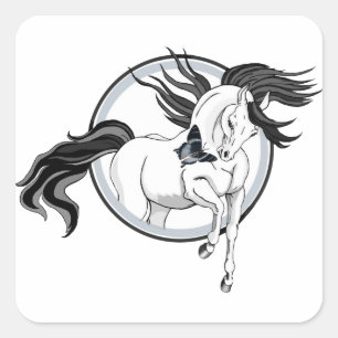 Pegatina Cuadrada Salto ~ Caballo y mariposa
