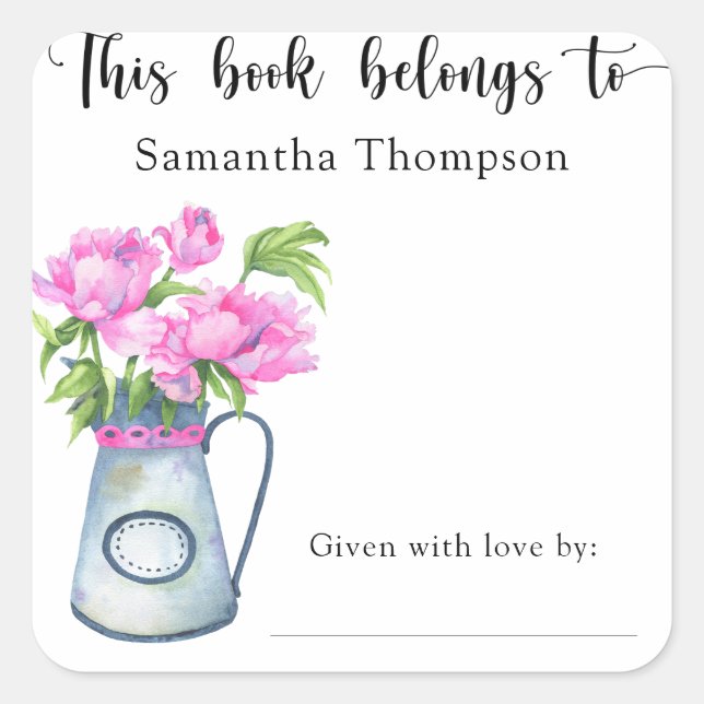 Pegatina Cuadrada Salto de flores - este libro pertenece a (Anverso)