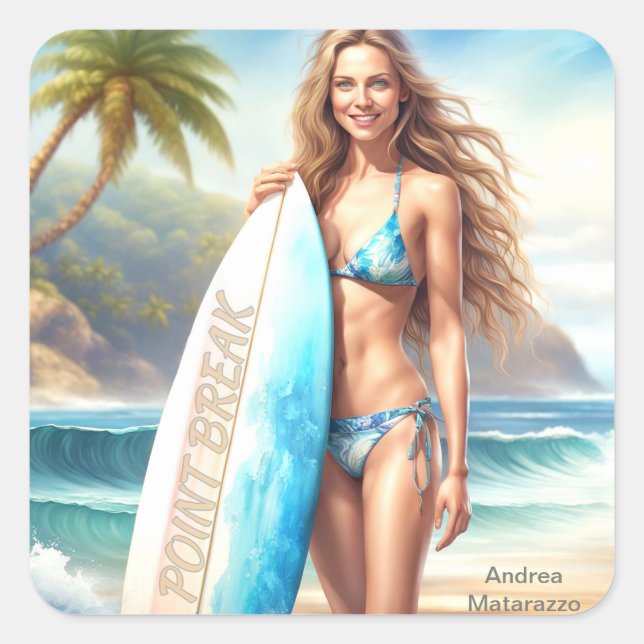 Pegatina Cuadrada salto de punto de acción chica (Anverso)