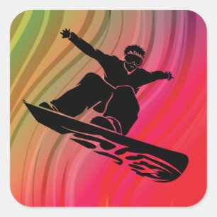 Pegatina Cuadrada Salto de Snowboard