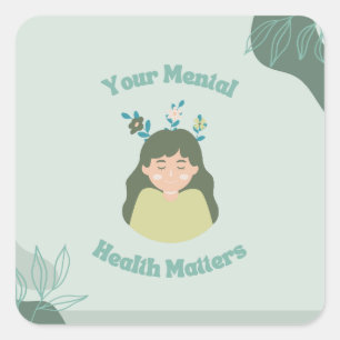 Pegatina Cuadrada Salud Mental Divertida   progreso no perfección
