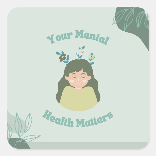 Pegatina Cuadrada Salud Mental Divertida | progreso no perfección (Anverso)