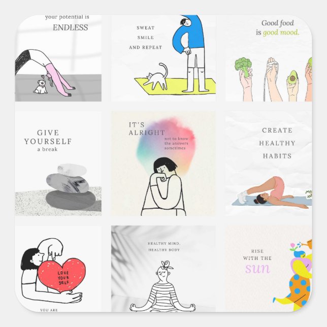 Pegatina Cuadrada Salud y bienestar (Anverso)