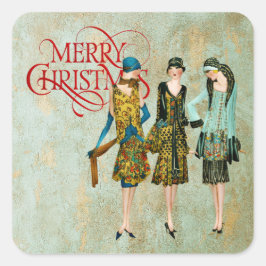 Pegatina Cuadrada Saludo a las Navidades de la Vieja década de 1930