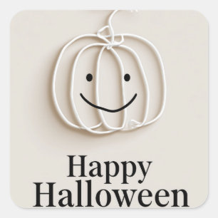 Pegatina Cuadrada Saludo de Halloween de calabaza de alambre minimal