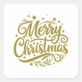 Pegatina Cuadrada Saludo de Navidad alegre estrellado