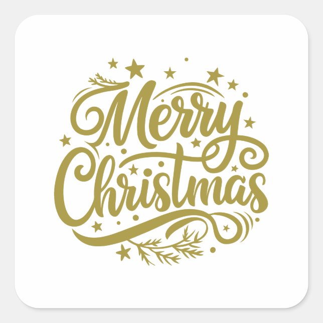 Pegatina Cuadrada Saludo de Navidad alegre estrellado (Anverso)