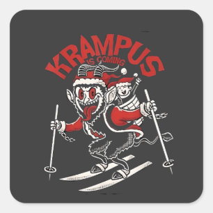 Pegatina Cuadrada Saludo de Navidad del Diablo de Navidad Krampus