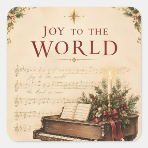 Pegatina Cuadrada Saludo de Navidad vintage, estilo música clásica