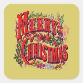 Pegatina Cuadrada Saludo navideño de navidad con estilo vintage
