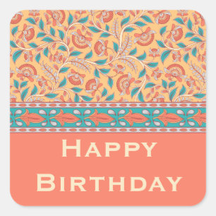 Pegatina Cuadrada Saludo personalizado de Kalamkari