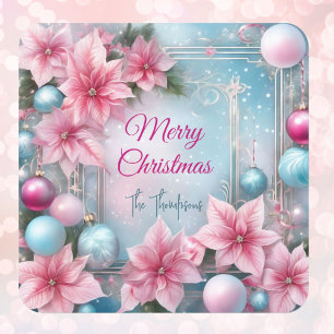 Pegatina Cuadrada Saludo y nombre del Personalizado de la Poinsettia