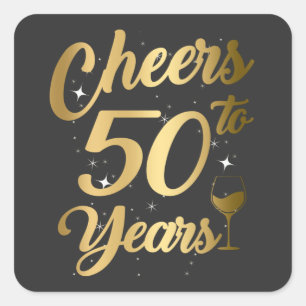 Pegatina Cuadrada Saludos a 50 años 50° fiesta de cumpleaños