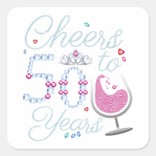Pegatina Cuadrada Saludos a 50 años 50° fiesta de cumpleaños
